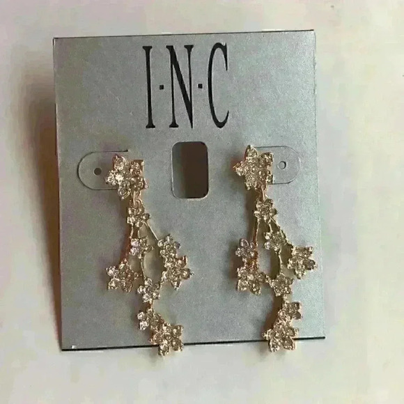 iNC new Gold Tone Crystal Flower Linear Earring - Picture 3 of 8